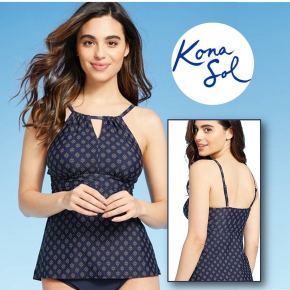 KONA SOL Oxford Blue Keyhole High Neck Tankini Top  ❖  NEW!!! - Picture 1 of 9